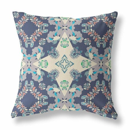 PALACEDESIGNS 16 in. Diamond Star Indoor & Outdoor Zippered Throw Pillow Blue & Off-White PA3100673